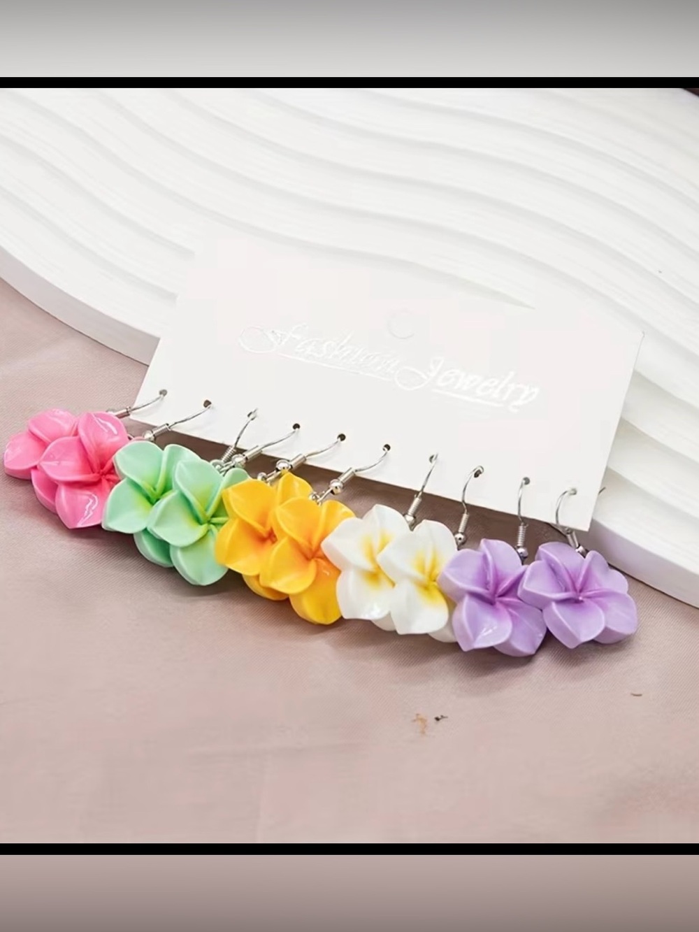Multicolor Plumeria Flower resin - Set of 5 pieces earrings